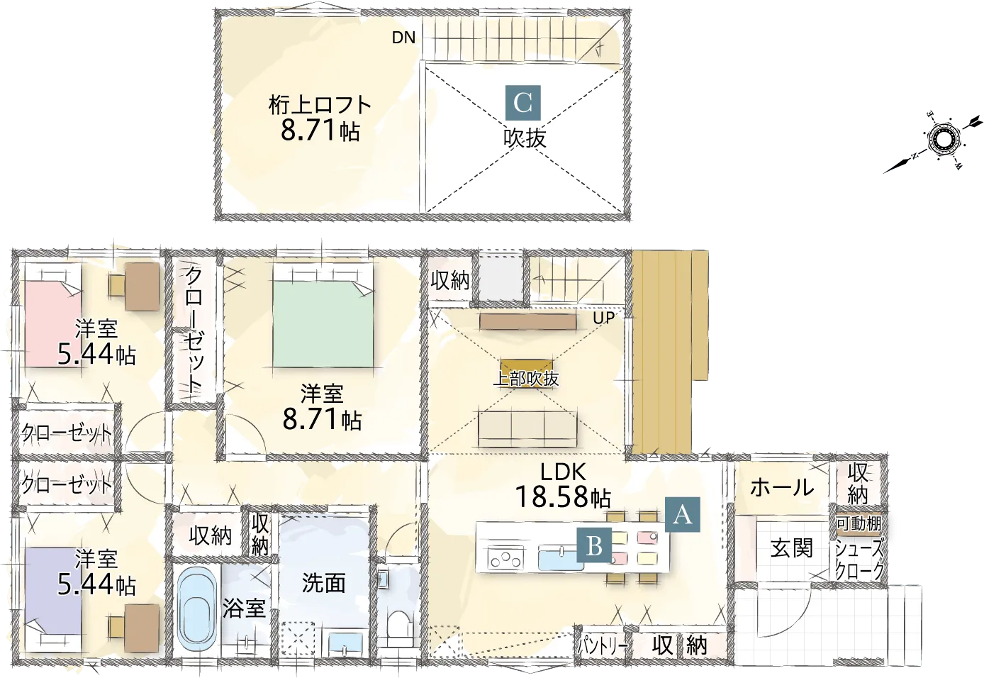 敷島住宅の平屋 平楽美屋 HIRABIYA PLAN 家事導線の家 03 間取り